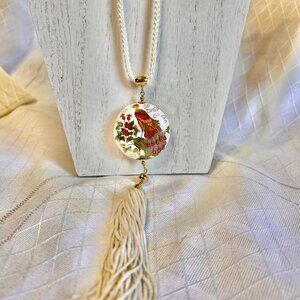 Vintage Cloisonne Peacock Tassel Necklace Double Sided Necklace Vintage Necklace